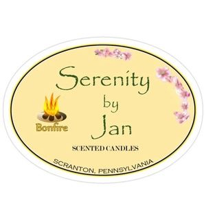 Serenity by Jan Candle bonfire label sticker